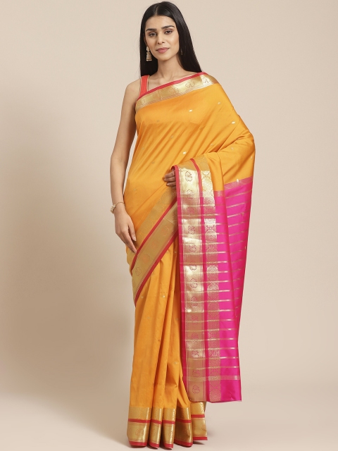 

Chhabra 555 Mustard Yellow& Golden Handloom Zari Woven Design Kanjeevaram Saree