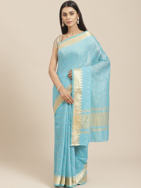 

Chhabra 555 Blue & Golden Handloom Resham Woven Design Chanderi Saree