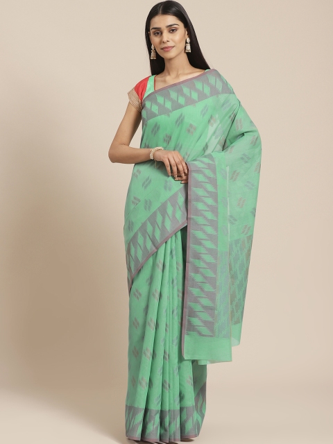 

Chhabra 555 Green & Red Handloom Woven Design Chanderi Saree
