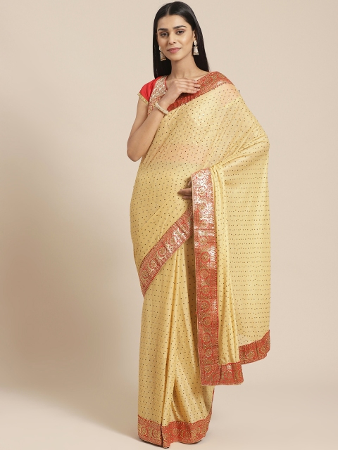 

Chhabra 555 Beige & Golden Kundan Embellished Saree