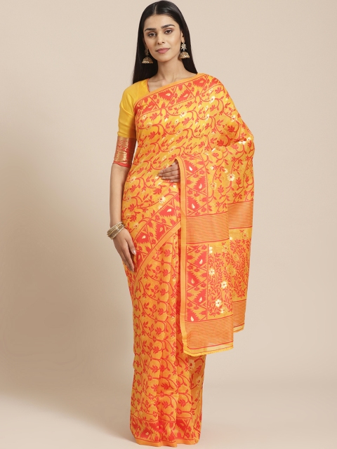 

Chhabra 555 Yellow & Orange Woven Design Chanderi Handloom Saree