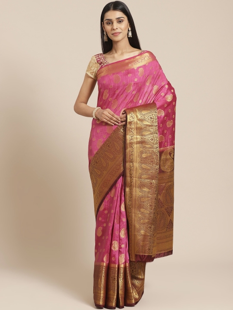 

Chhabra 555 Pink & Golden Handloom Zari Woven Design Kanjeevaram Saree
