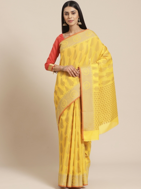 

Chhabra 555 Yellow Woven Design Chanderi Handloom Saree