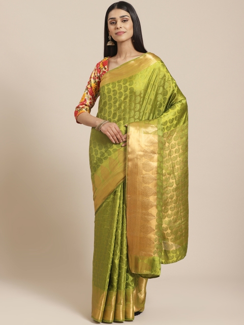 

Chhabra 555 Olive Green & Golden Woven Design Jamdani Handloom Saree