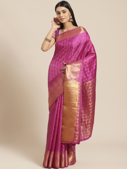 

Chhabra 555 Pink & Golden Woven Design Jamdani Handloom Saree