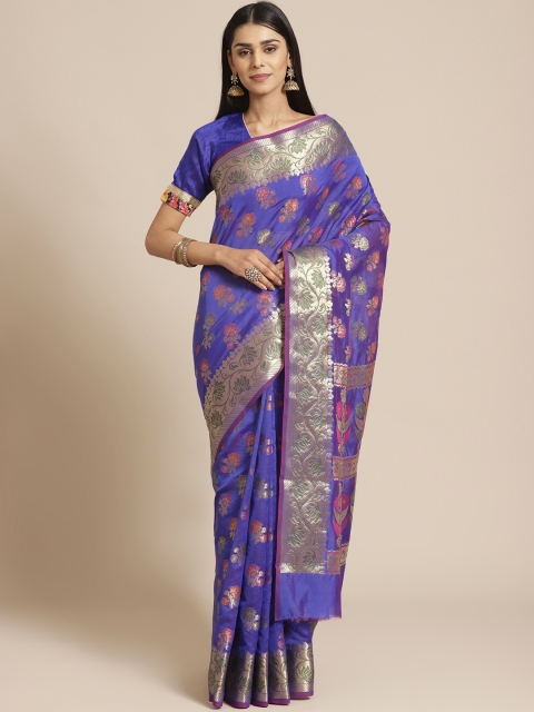 

Chhabra 555 Blue & Golden Woven Design Chanderi Saree