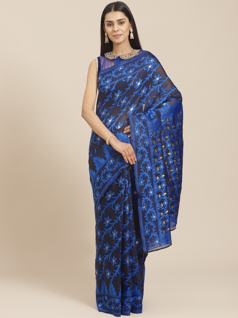 

Chhabra 555 Blue & Black Handloom Zari Woven Design Chanderi Saree