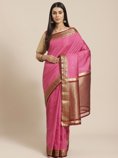 

Chhabra 555 Pink Solid Mysore Silk Saree