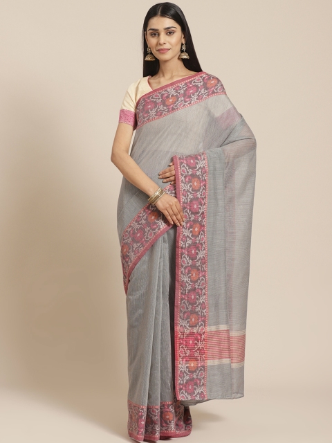 

Chhabra 555 Grey & Black Checked Chanderi Handloom Saree