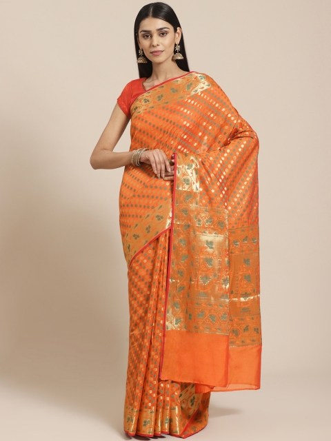 

Chhabra 555 Orange & Golden Woven Design Banarasi Saree
