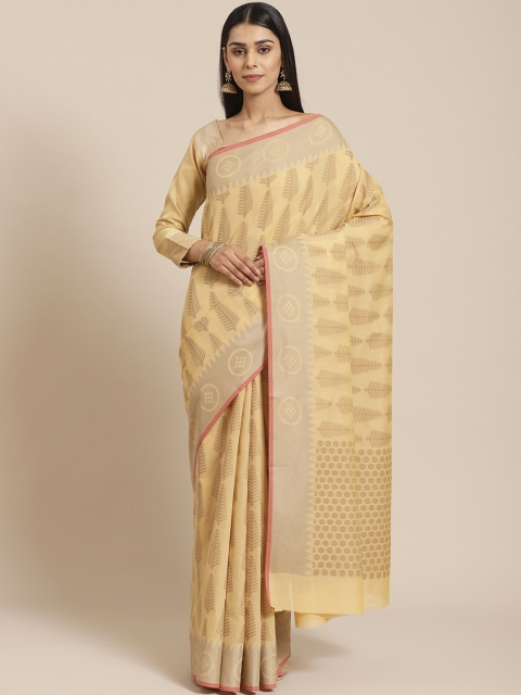 

Chhabra 555 Beige Silk Cotton Woven Design Chanderi Handloom Saree