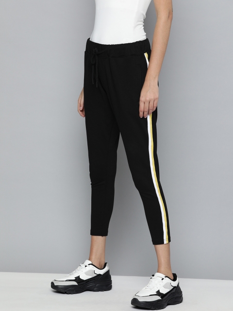 

Harvard Women Black Casual Solid Cropped Track Pants with Side Stripes