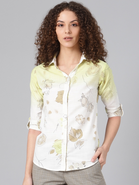 

Shaftesbury London Women White Smart Slim Fit Floral Printed Pure Cotton Semiformal Shirt