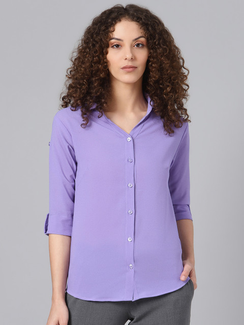 

Shaftesbury London Women Purple Smart Slim Fit Textured Pure Cotton Casual Shirt