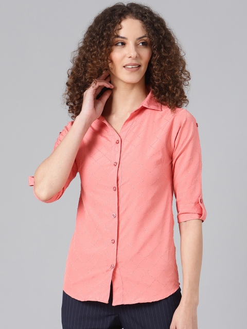 

Shaftesbury London Women Pink Smart Slim Fit Solid Casual Shirt