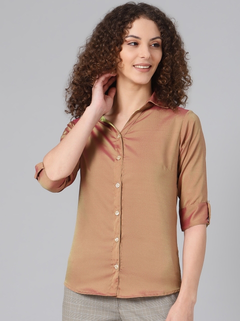 

Shaftesbury London Women Brown Smart Slim Fit Solid Dual-Tone Pure Cotton Semiformal Shirt