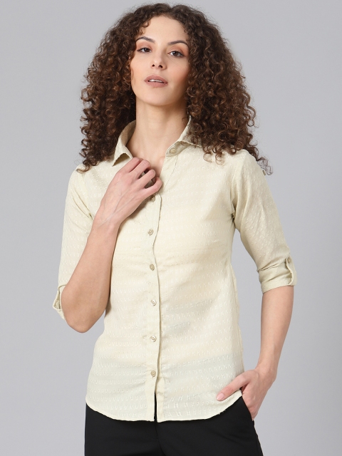 

Shaftesbury London Women Beige Smart Slim Fit Self Design Casual Shirt