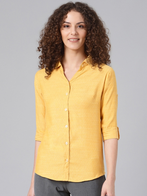 

Shaftesbury London Women Yellow Smart Slim Fit Self Design Casual Shirt