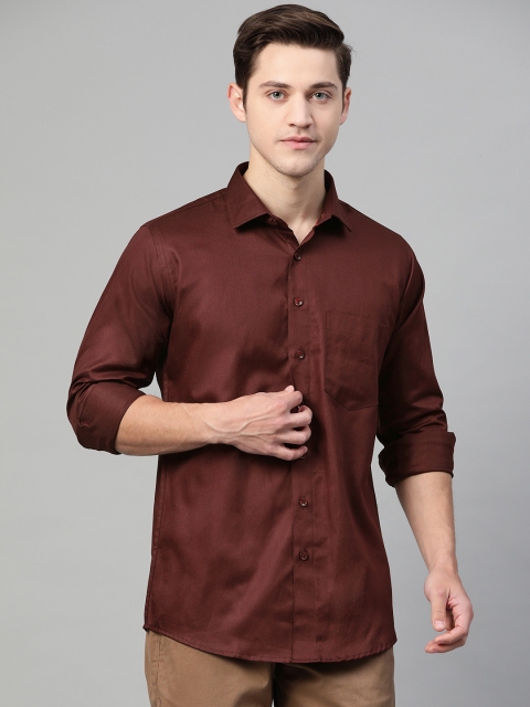 

Shaftesbury London Men Maroon Smart Slim Fit Solid Pure Cotton Casual Shirt
