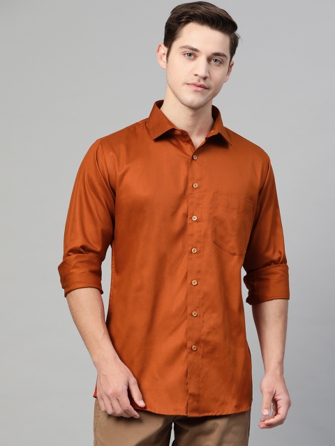 

Shaftesbury London Men Rust Orange Smart Slim Fit Solid Pure Cotton Casual Shirt