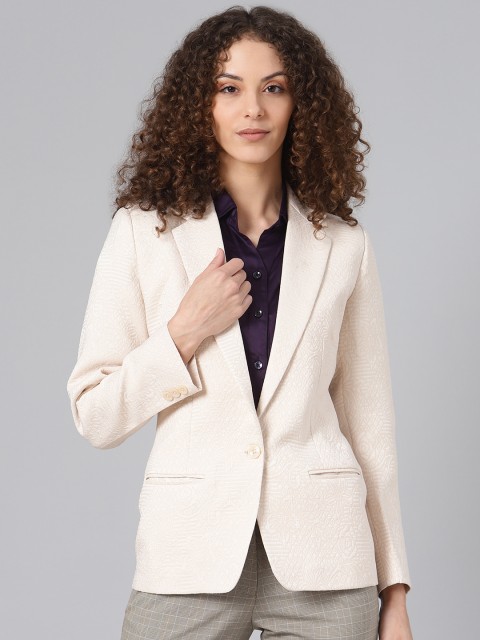 

Shaftesbury London Women Off-White Self-Design Formal Blazer