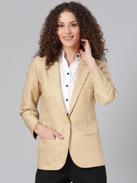 

Shaftesbury London Beige & Golden Self-Design Formal Blazer
