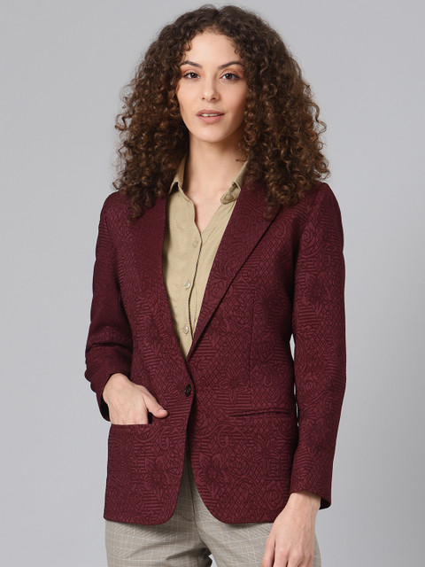 

Shaftesbury London Women Maroon Self-Design Formal Blazer