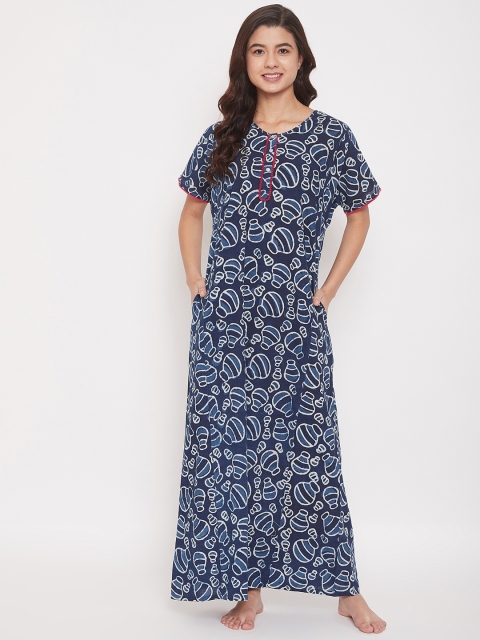 

The Kaftan Company Blue Printed Nightdress