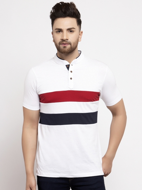 

Kalt Men White Striped Mandarin Collar T-shirt