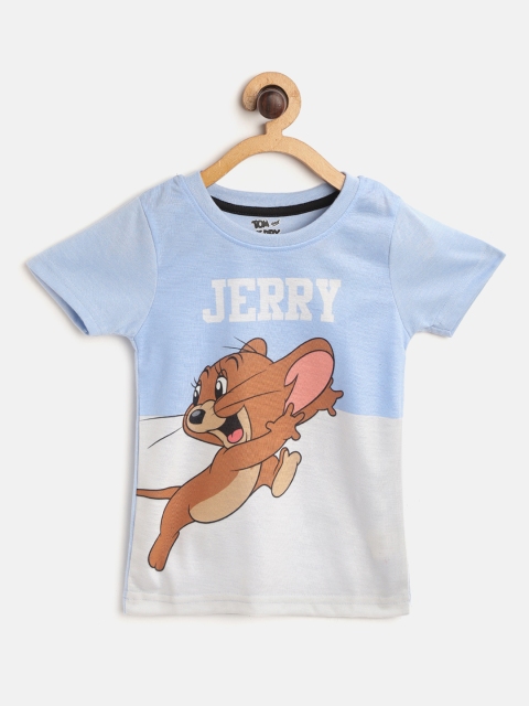 

GAME BEGINS Boys Blue & White Jerry Print Round Neck Pure Cotton T-shirt