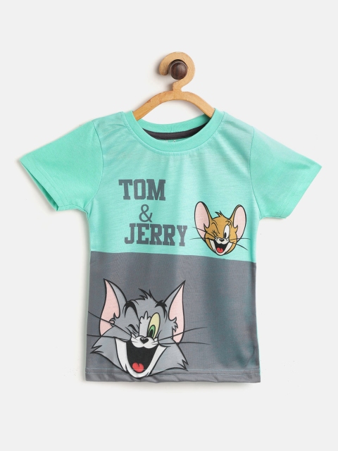 

GAME BEGINS Boys Sea Green & Charcoal Grey Tom & Jerry Round Neck Pure Cotton T-shirt