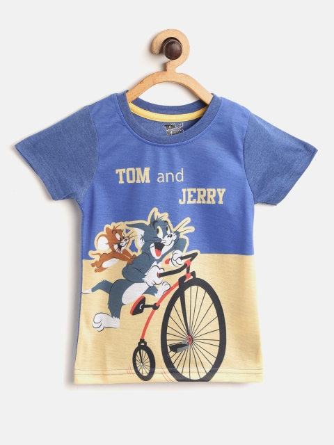 

GAME BEGINS Boys Blue Yellow Tom Jerry Round Neck Pure Cotton T-shirt