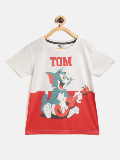 

GAME BEGINS Boys Off-White & Red Tom & Jerry Print Pure Cotton T-shirt