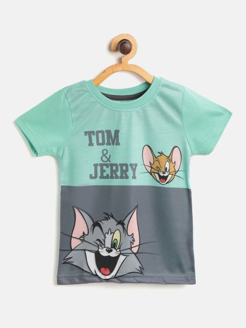 

GAME BEGINS Boys Sea Green & Charcoal Grey Tom & Jerry Print Pure Cotton T-shirt