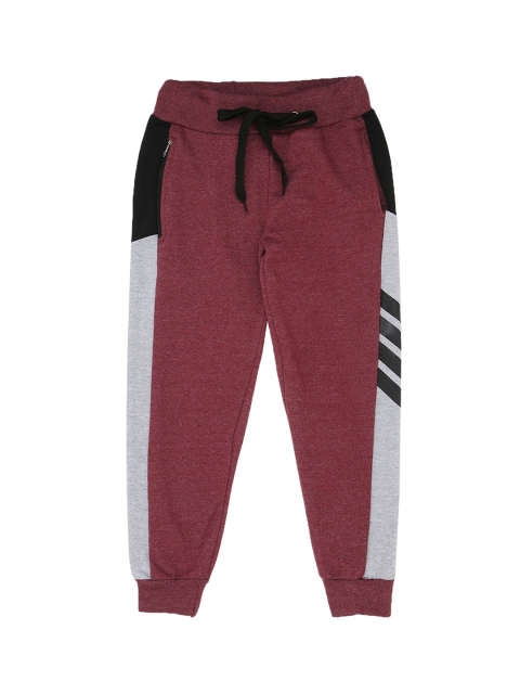 

RAINE AND JAINE Boys Maroon & Black Colorblocked Straight-Fit Joggers