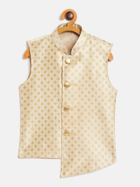 

JBN Creation Boys Gold-Coloured Woven Design Nehru Jacket
