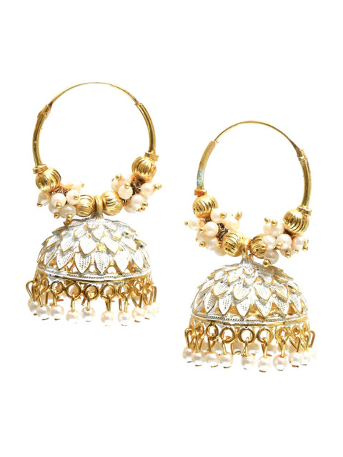

Crunchy Fashion Gold-Plated & White Dome Shaped Jhumkas