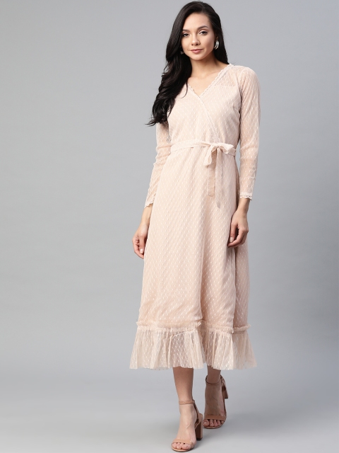 

SIRIKIT Women Peach-Coloured Net Self Design Wrap Dress