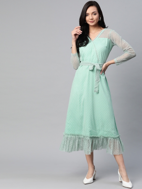 

SIRIKIT Women Sea Green Net Self Design Wrap Dress