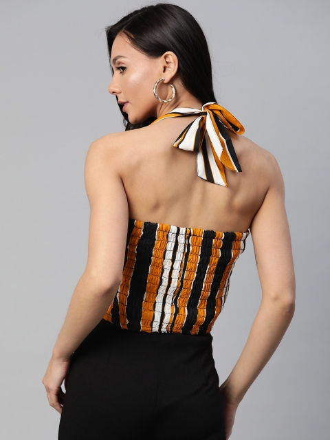 

SIRIKIT Rust Orange & Black Striped Halter Neck Styled Back Top