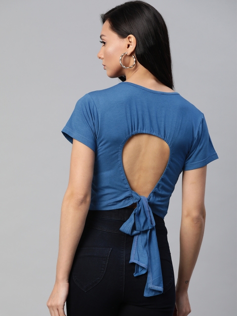

SIRIKIT Women Blue Solid Cropped Styled Back Top