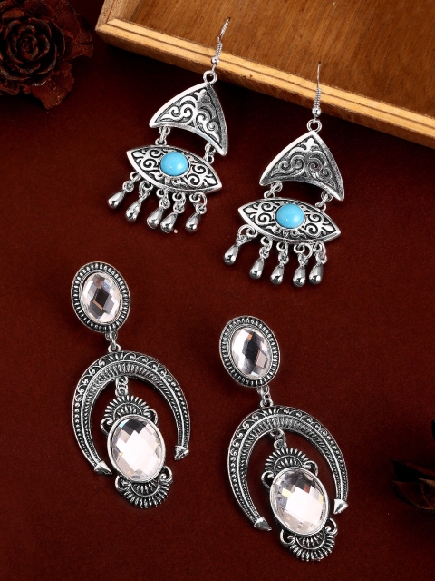 

Rubans Silver-Toned Contemporary Drop Earrings