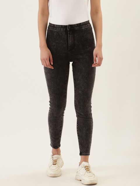 

Malachi Women Charcoal Grey Washed Skinny Fit High-Rise Cropped Denim Treggings
