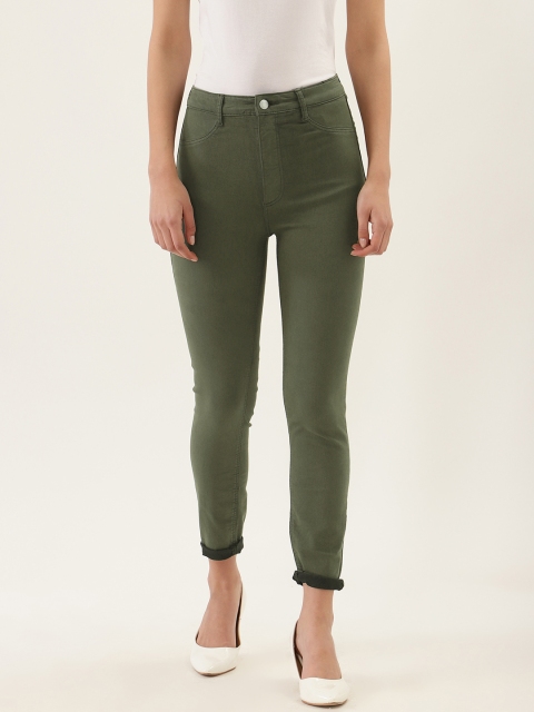 

Malachi Women Olive Green Skinny Fit High-Rise Clean Look Stretchable Jeans