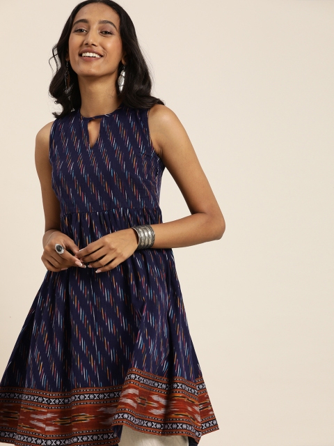 

Taavi Women Navy Blue & Maroon Ikat Patterned A-Line Kurti