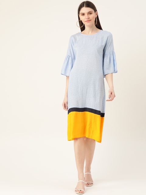 

VERONIQUE Women Blue & Yellow Printed A-Line Dress