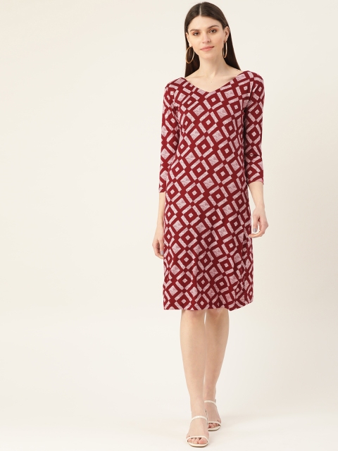 

VERONIQUE Women Maroon & Off-White Printed Sheath Dress