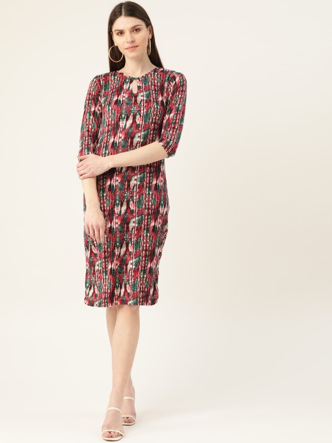 

VERONIQUE Women Red & Green Animal Print Sheath Dress