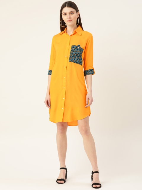 

VERONIQUE Women Yellow Pocket Detailing Solid Shirt Dress