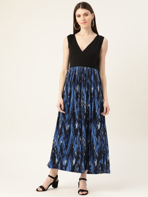 

VERONIQUE Women Blue & Black Printed Wrap Maxi Dress